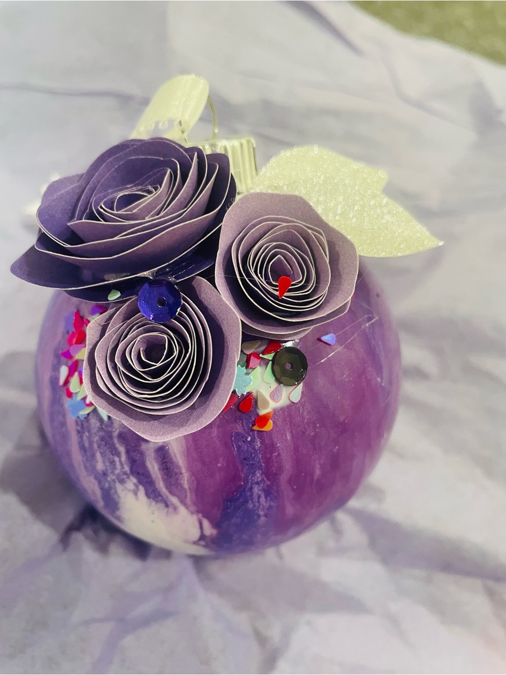 Hand painted Purple Floral Holiday Ornament